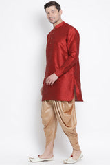 Men's Cotton Art Silk Kurta Set In Maroon