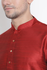 Men's Cotton Art Silk Kurta Set In Maroon