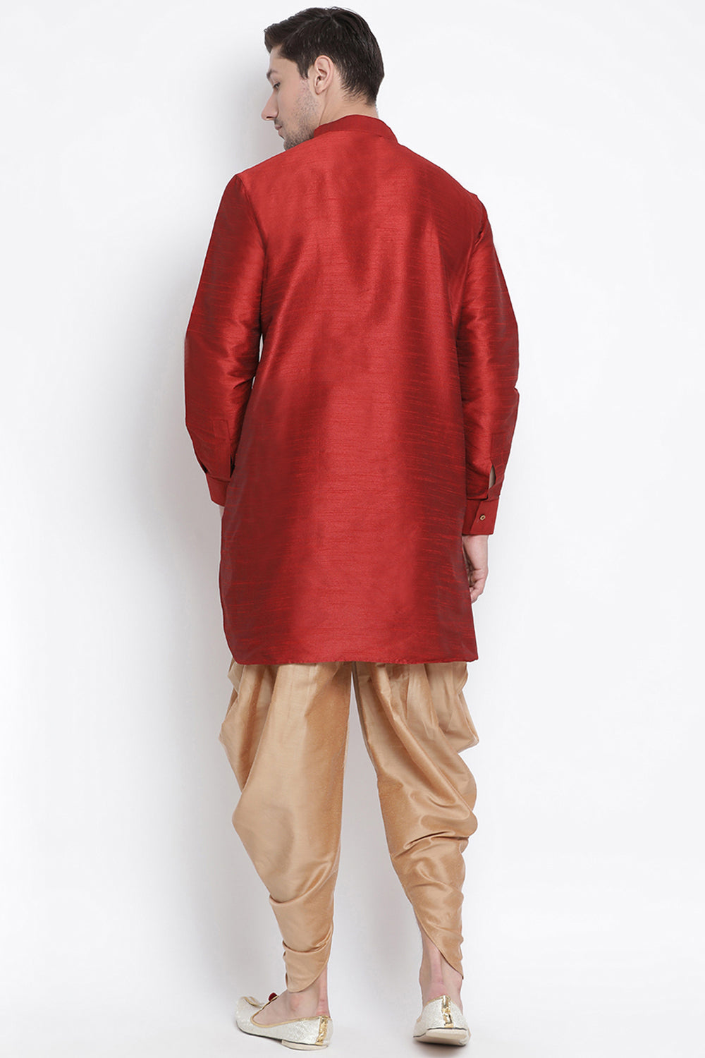 Men's Cotton Art Silk Kurta Set In Maroon