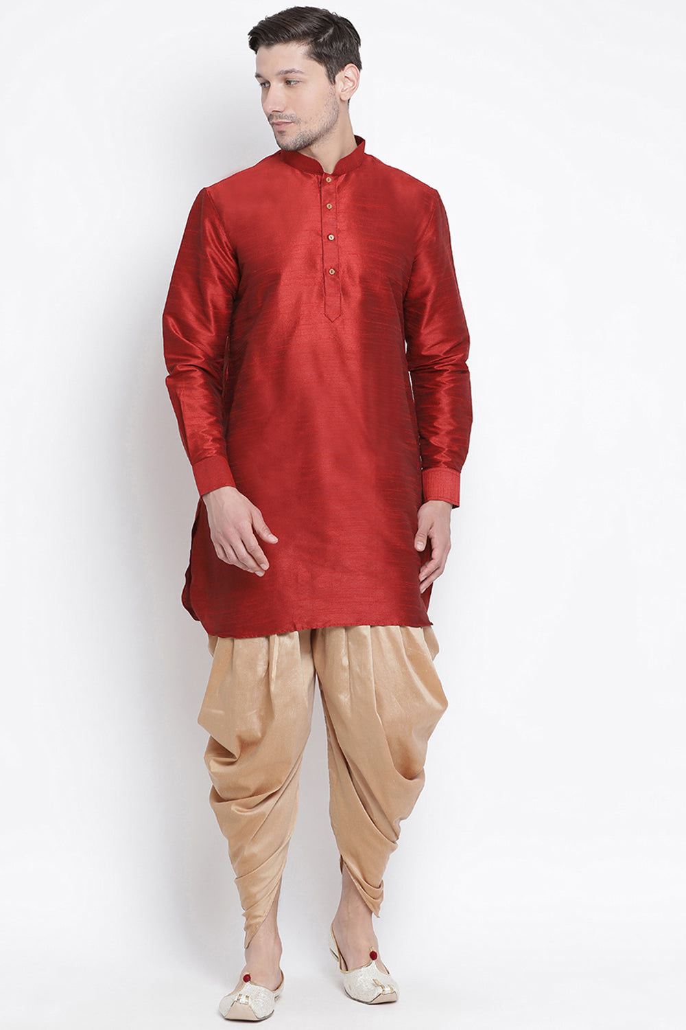 Men's Cotton Art Silk Kurta Set In Maroon