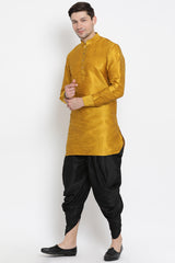 Men's Cotton Art Silk Kurta Set In Yellow