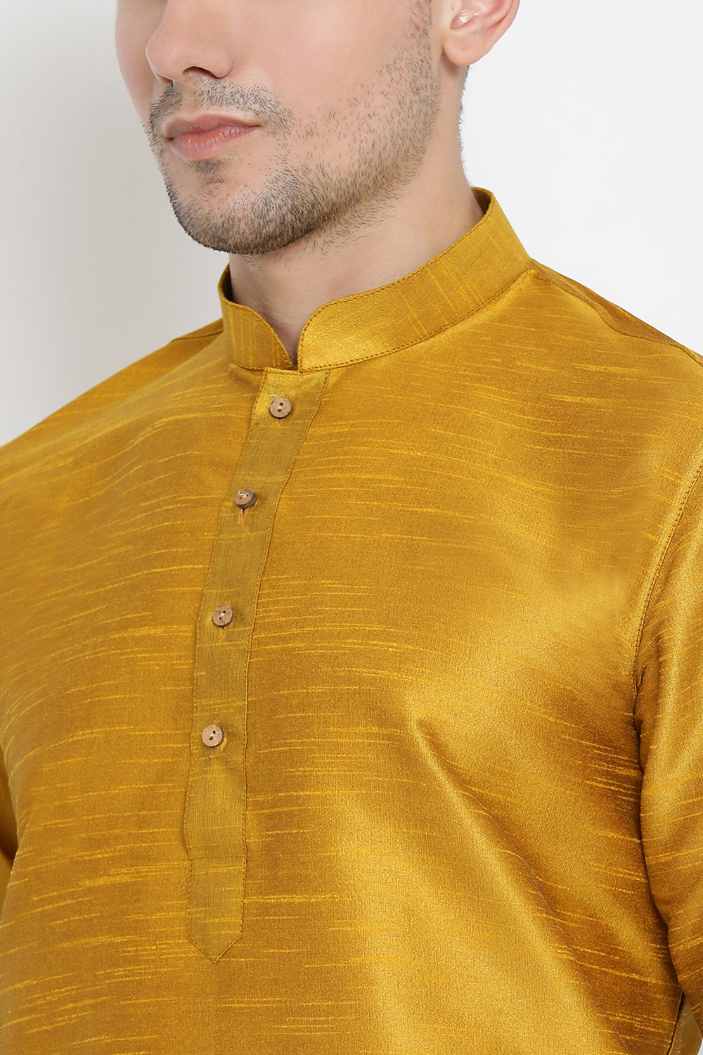 Men's Cotton Art Silk Kurta Set In Yellow