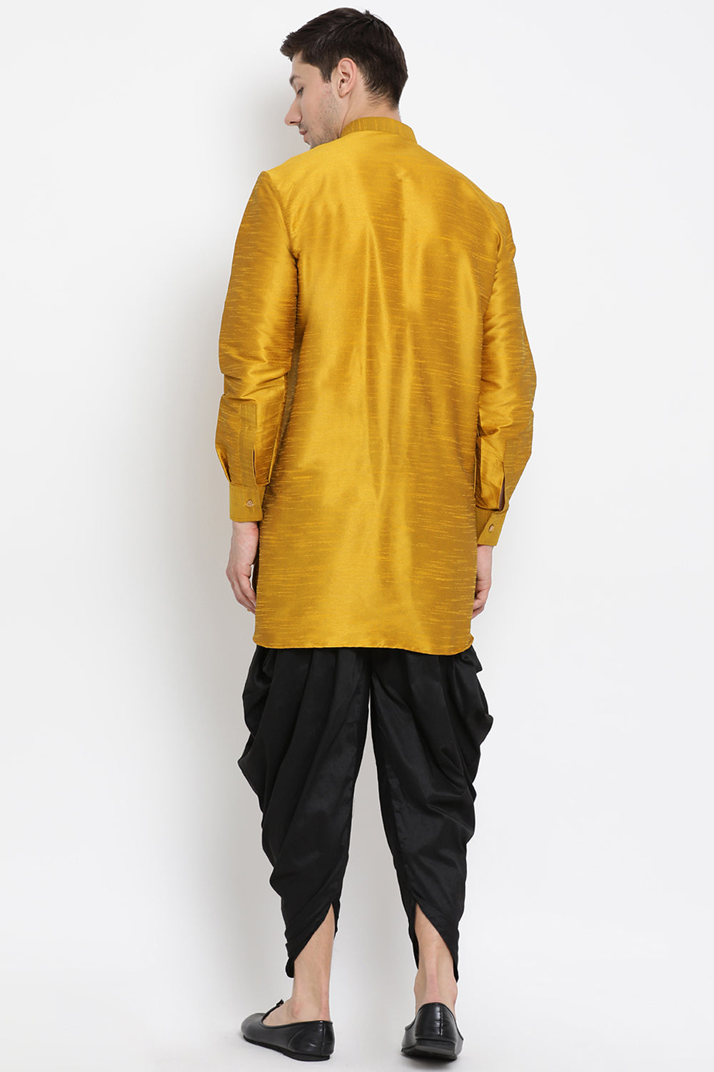 Men's Cotton Art Silk Kurta Set In Yellow