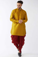 Buy Men's Blended Silk Solid Kurta Set in Mustard