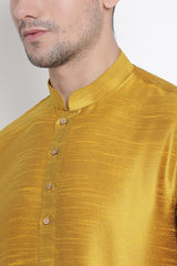 Men's Cotton Art Silk Kurta Set In Yellow