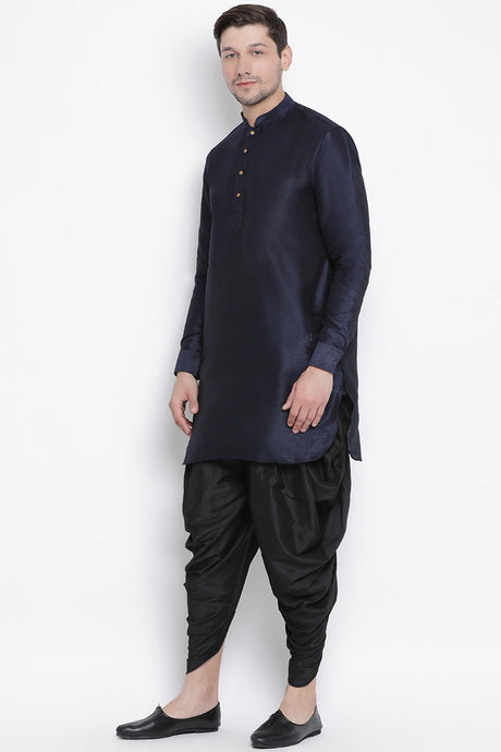 Men's Cotton Art Silk Kurta Set In Dark Blue