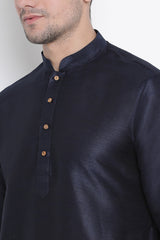 Men's Cotton Art Silk Kurta Set In Dark Blue