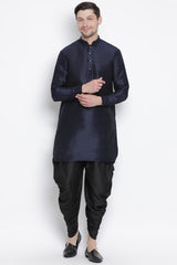 Men's Cotton Art Silk Kurta Set in Dark Blue