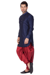 Men's Cotton Art Silk Kurta Set In Blue