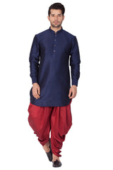 Men's Cotton Art Silk Kurta Set In Blue