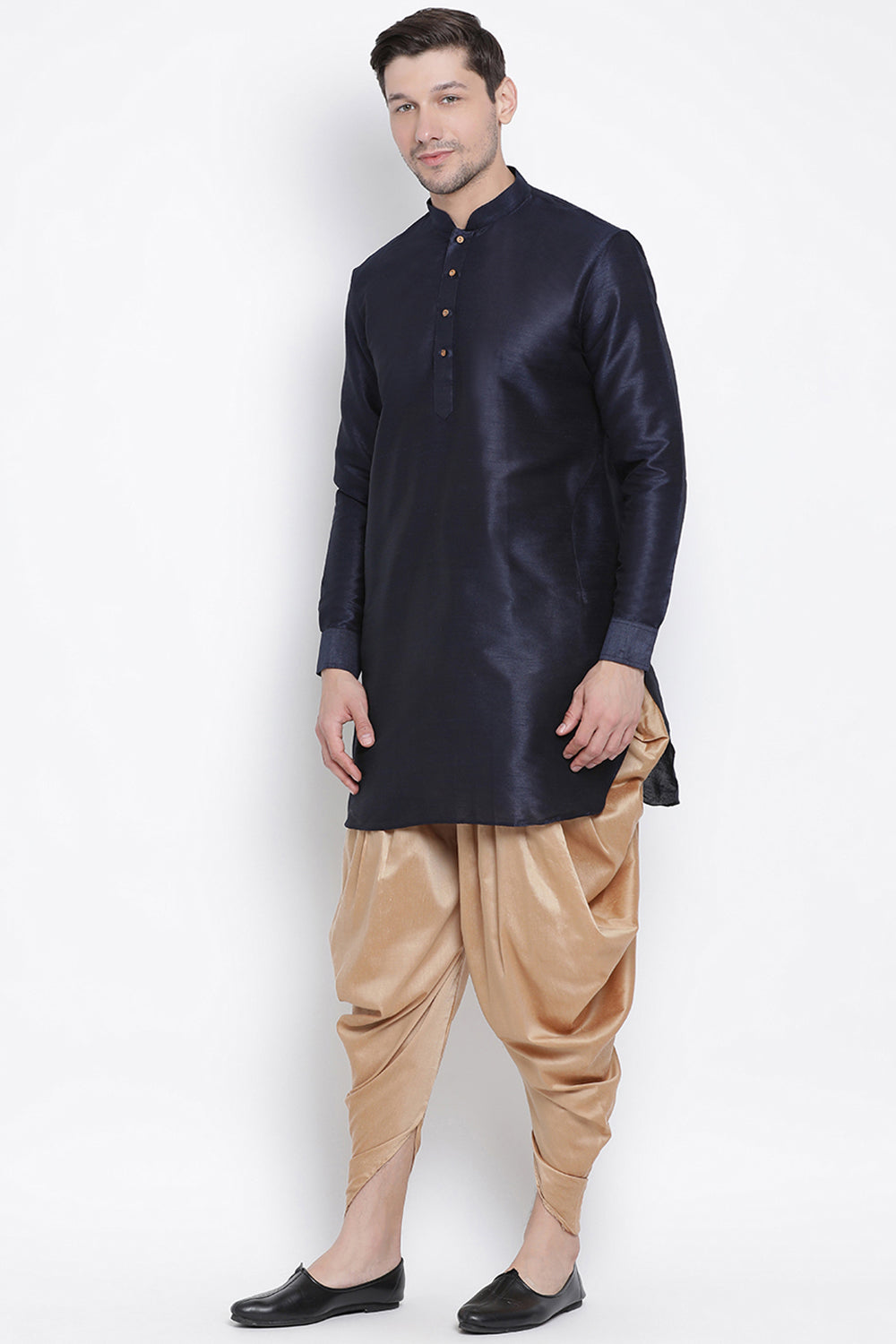 Men's Cotton Art Silk Kurta Set In Dark Blue