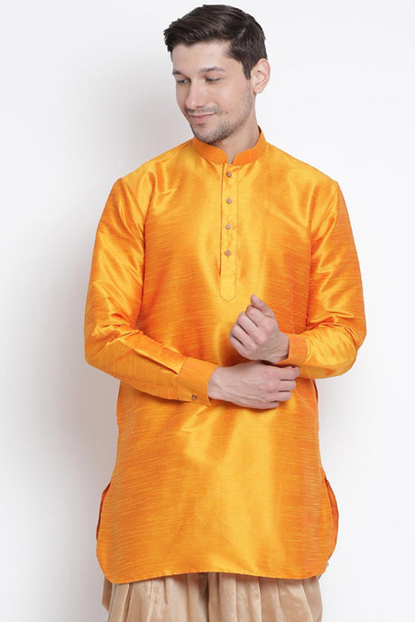 Orange Blended Silk Kurta for Men's