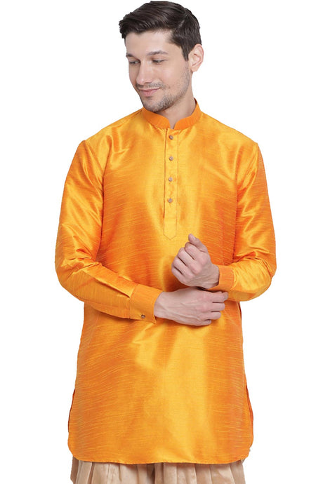 Buy Blended Silk Solid Kurta in Orange