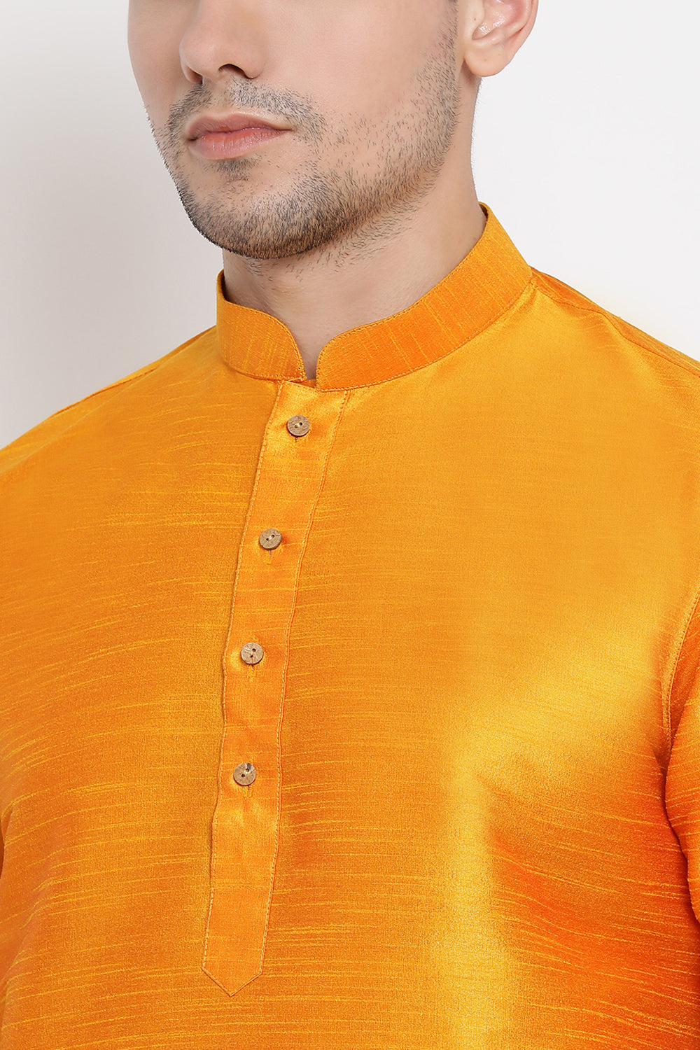 Men's Cotton Art Silk Kurta Set In Orange