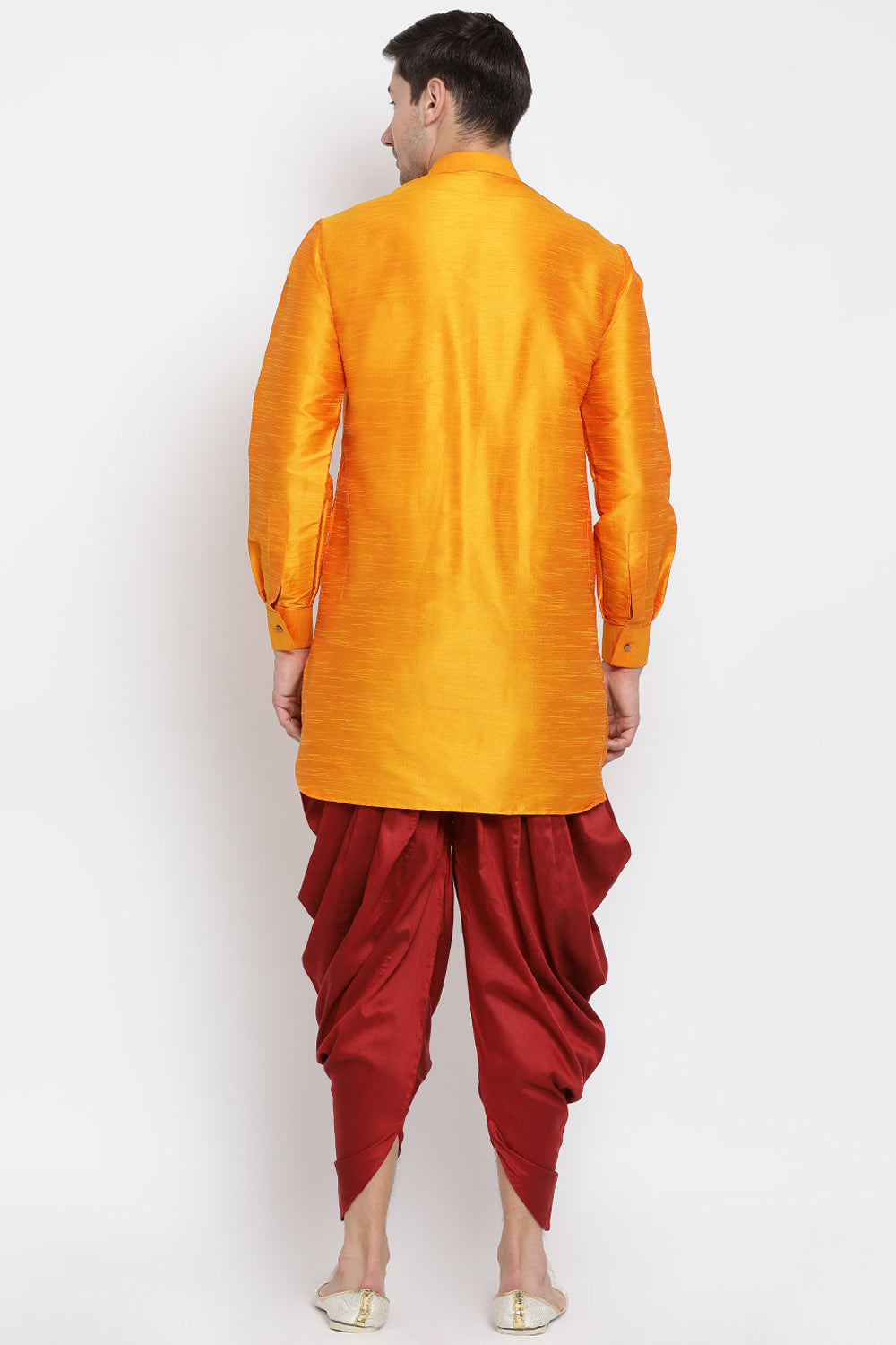 Men's Cotton Art Silk Kurta Set In Orange