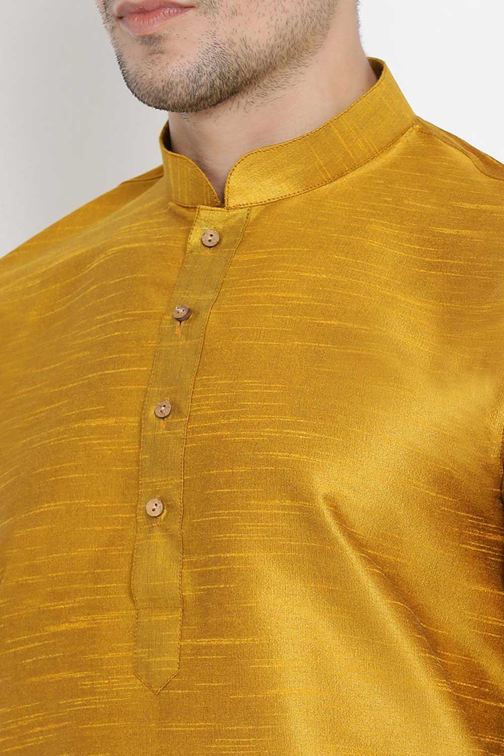 Buy Men's Solid Kurta and Dhoti Set in Gold