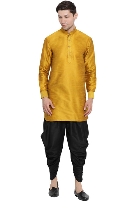 Buy Men's Art Silk Solid Kurta and Dhoti Set in Gold