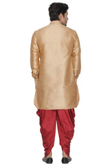 Men's Cotton Art Silk Kurta Set In Gold