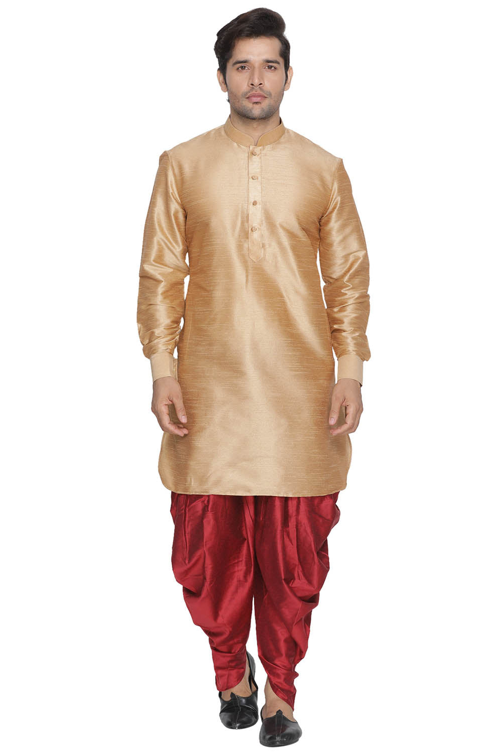 Men's Cotton Art Silk Kurta Set In Gold