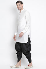 Men's Cotton Art Silk Kurta Set In White