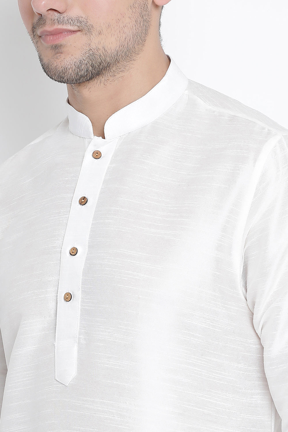 Men's Cotton Art Silk Kurta Set In White