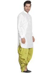 Men's Cotton Art Silk Kurta Set In White