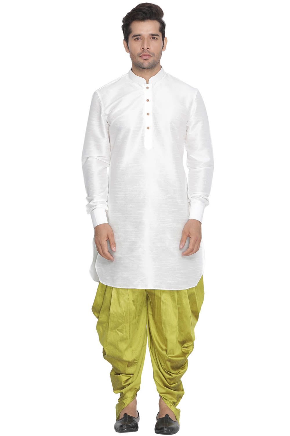 Men's Cotton Art Silk Kurta Set In White