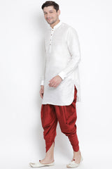 Men's Cotton Art Silk Kurta Set In White