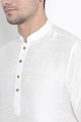 Men's Cotton Art Silk Kurta Set In White