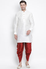 Men's Cotton Art Silk Kurta Set In White