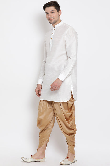 Men's Cotton Art Silk Kurta Set In White