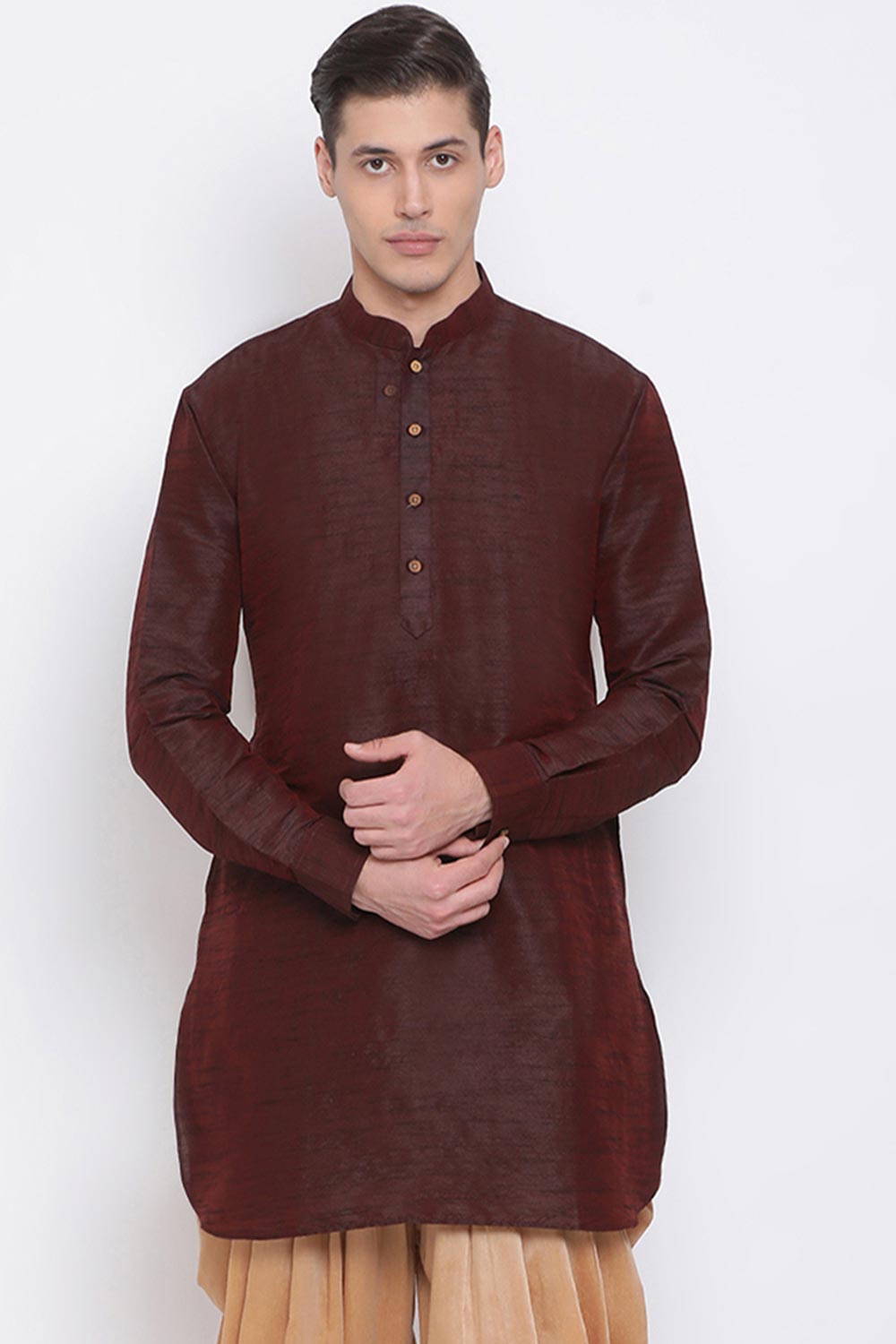 Maroon Blended Silk U Kurta for Men's