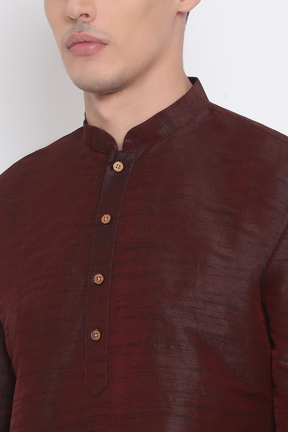 Long Solid U Kurta in Maroon