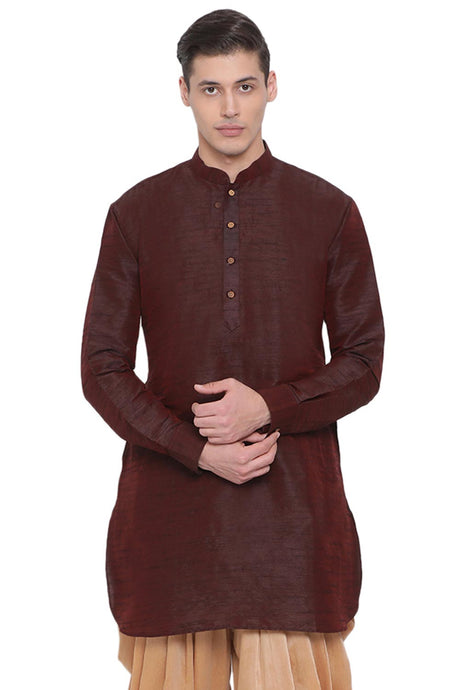 Buy Blended Silk Solid U Kurta in Maroon