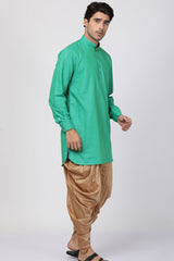 Men's Blended Cotton Kurta Set In Green