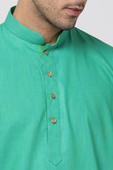 Men's Blended Cotton Kurta Set In Green