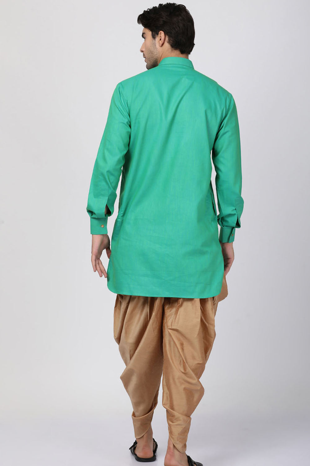 Men's Blended Cotton Kurta Set In Green