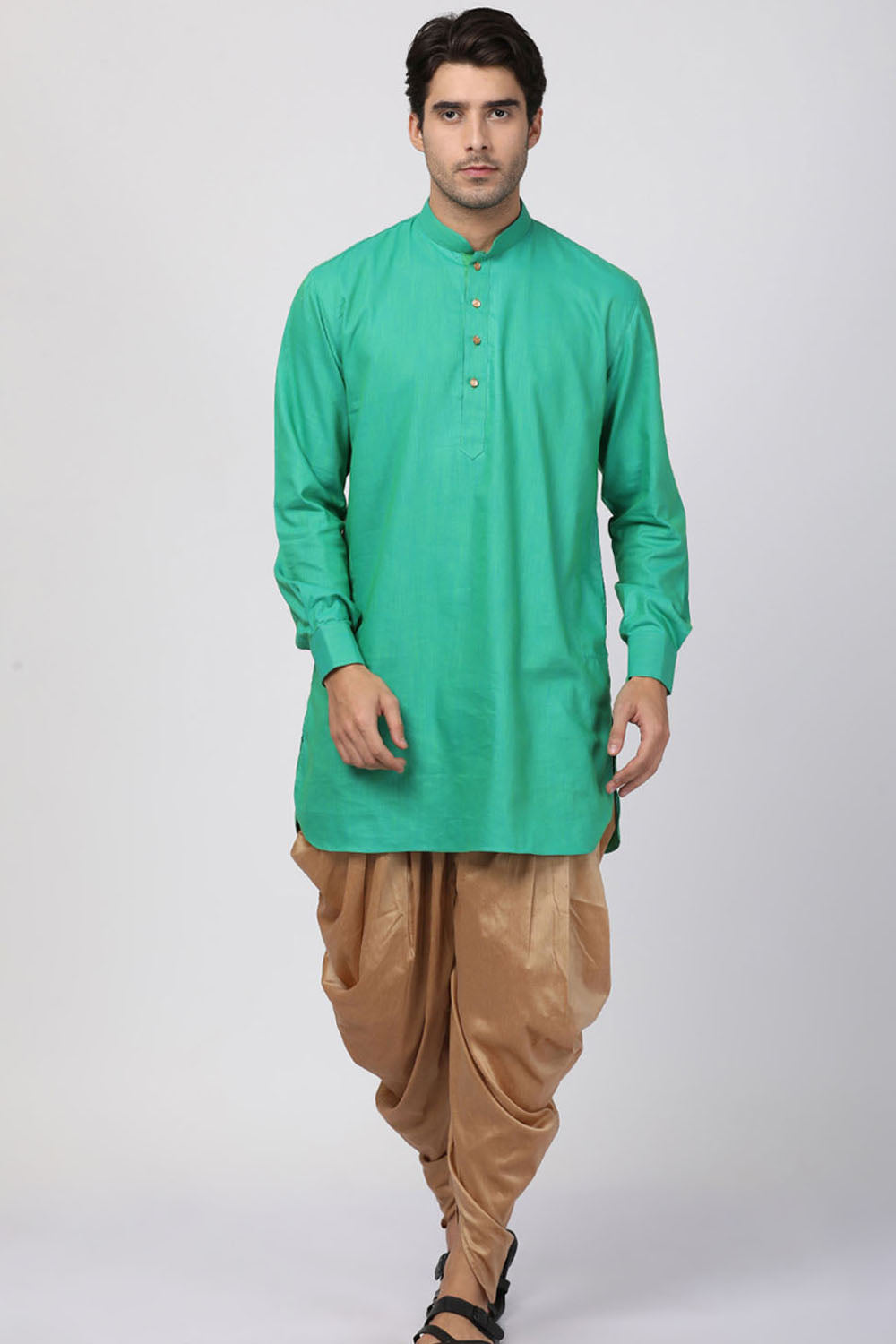 Men's Blended Cotton Kurta Set In Green