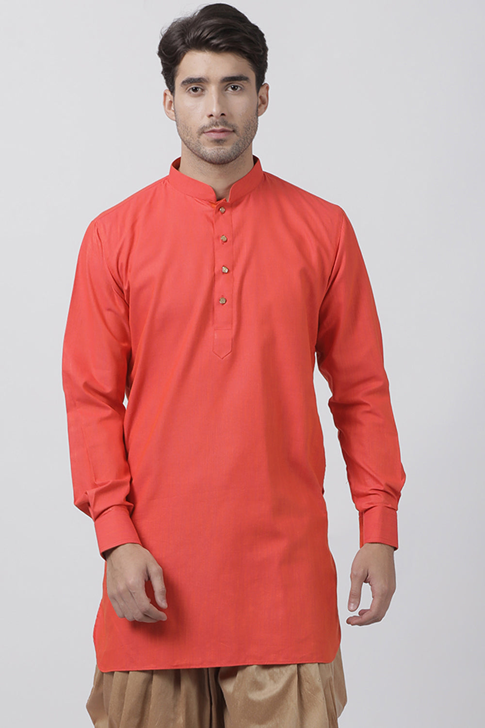 Men's Blended Cotton Kurta In Pink