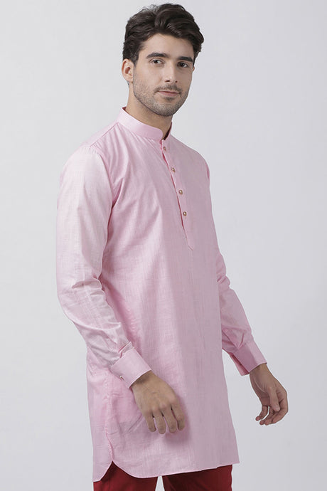 Men's Blended Cotton Kurta In Pink