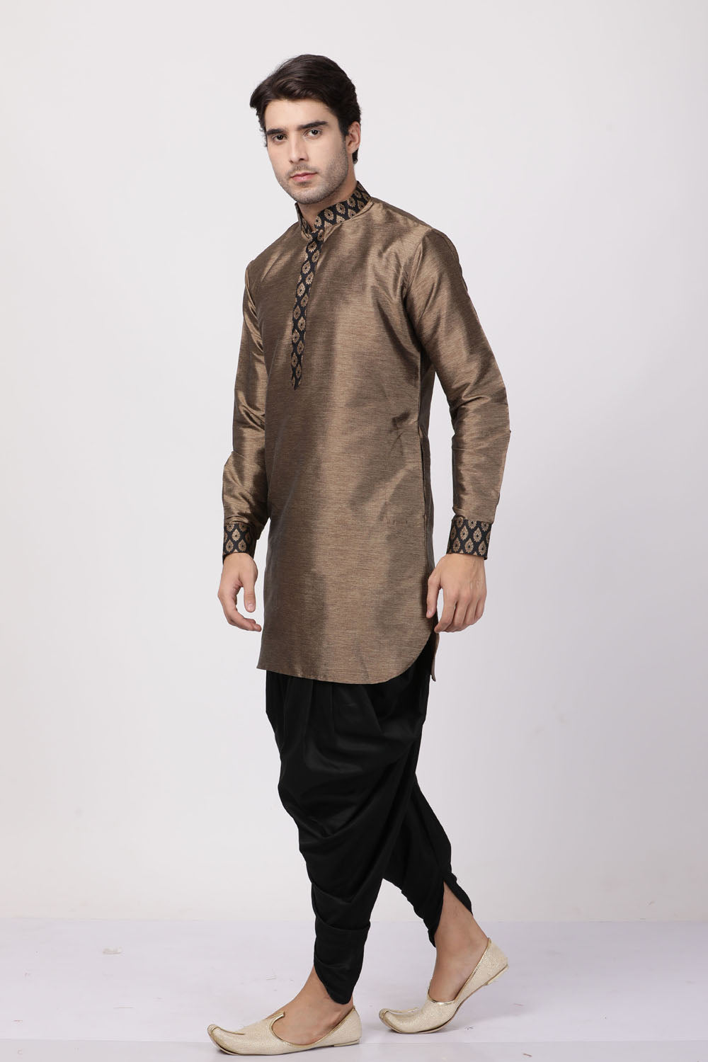 Men's Cotton Art Silk Kurta Set In Black