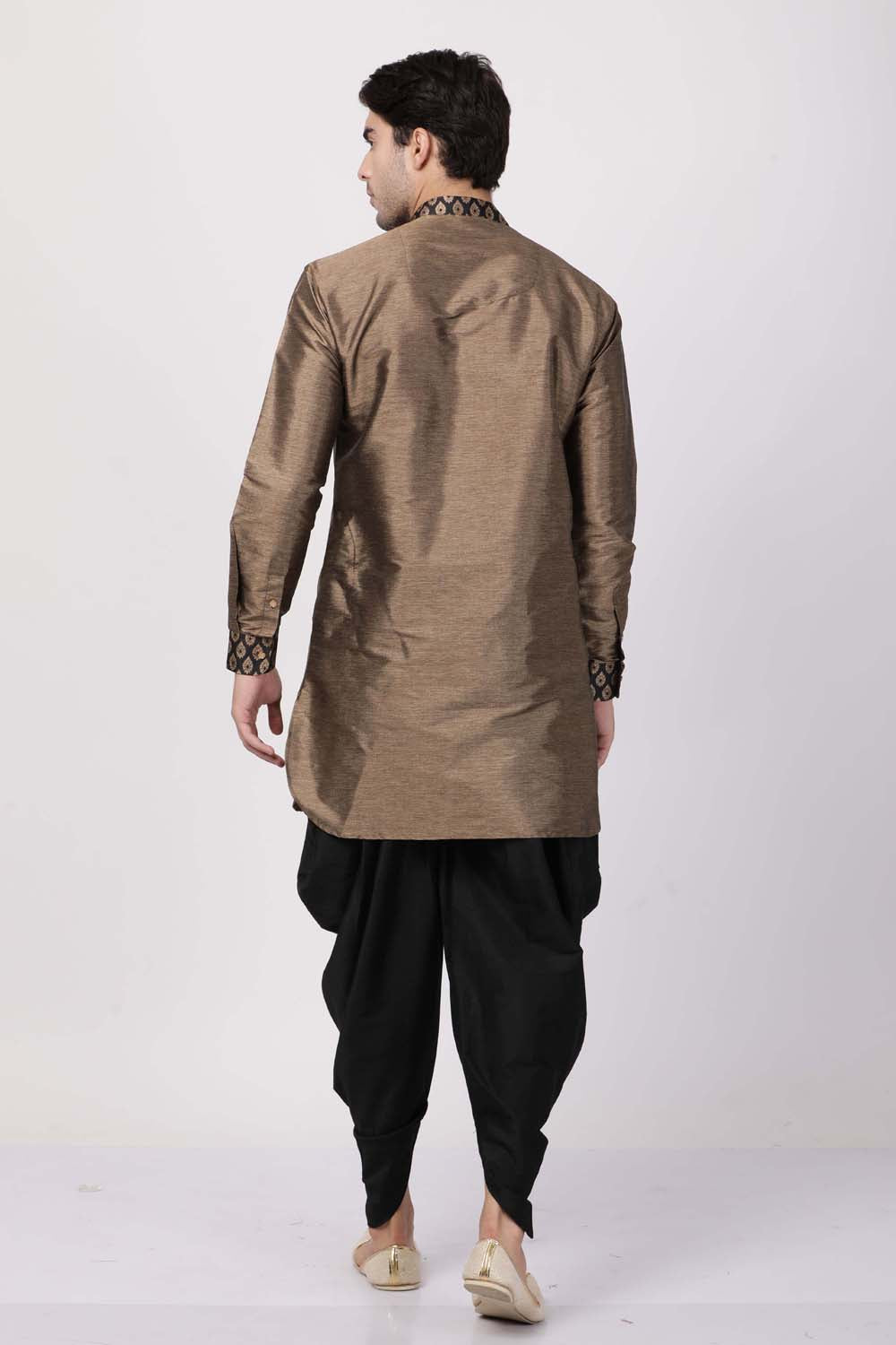 Men's Cotton Art Silk Kurta Set In Black