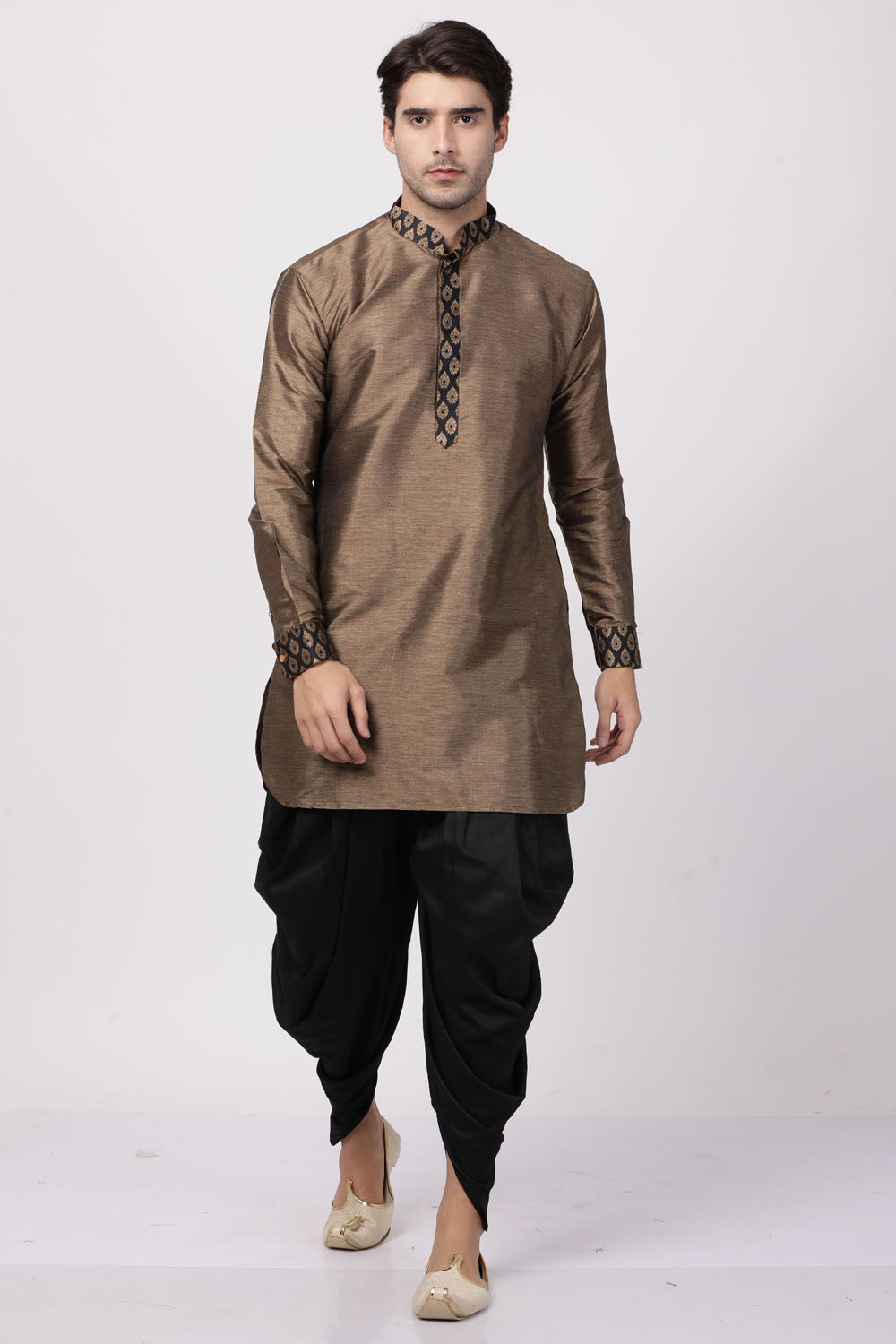 Men's Cotton Art Silk Kurta Set In Black