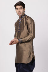 Men's Cotton Art Silk Kurta In Bronze