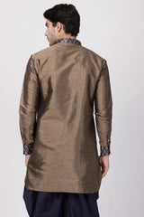 Men's Cotton Art Silk Kurta In Bronze