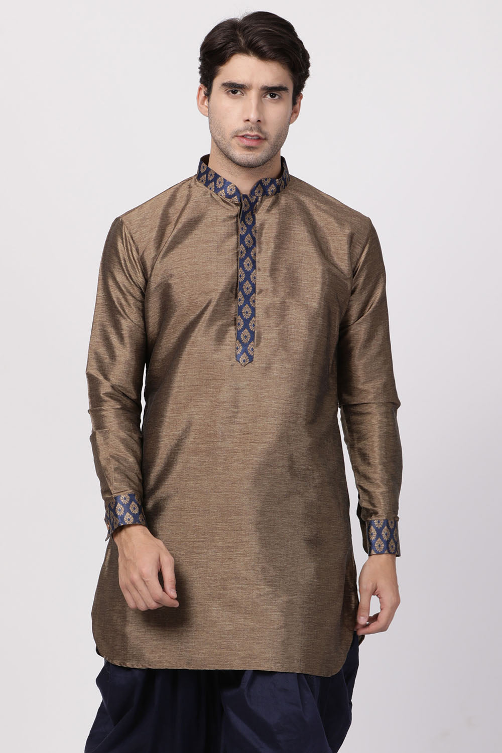 Men's Cotton Art Silk Kurta In Bronze