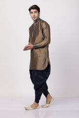 Men's Cotton Art Silk Kurta Set in Bronze