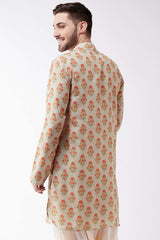 Buy Men's Muslin Cotton Floral Printed Kurta in Grey - Back