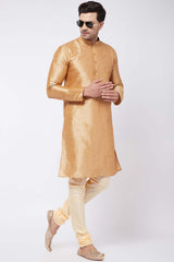 Buy Men's Viscose Blend Solid Churidar in Gold - Zoom in