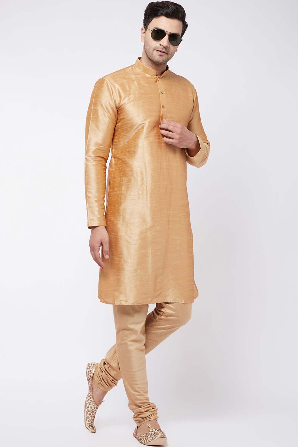 Buy Men's Viscose Blend Solid Churidar in Rose Gold - Zoom in